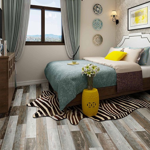 modern guest bedroom interior decorated with waterproof spc flooring