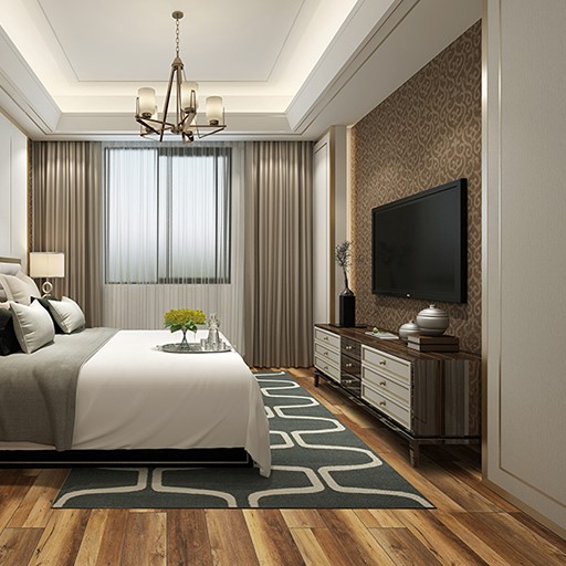 luxury bedroom interior design with multi-color spc flooring
