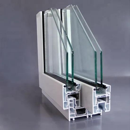 pvc window profile section with insulated double glass
