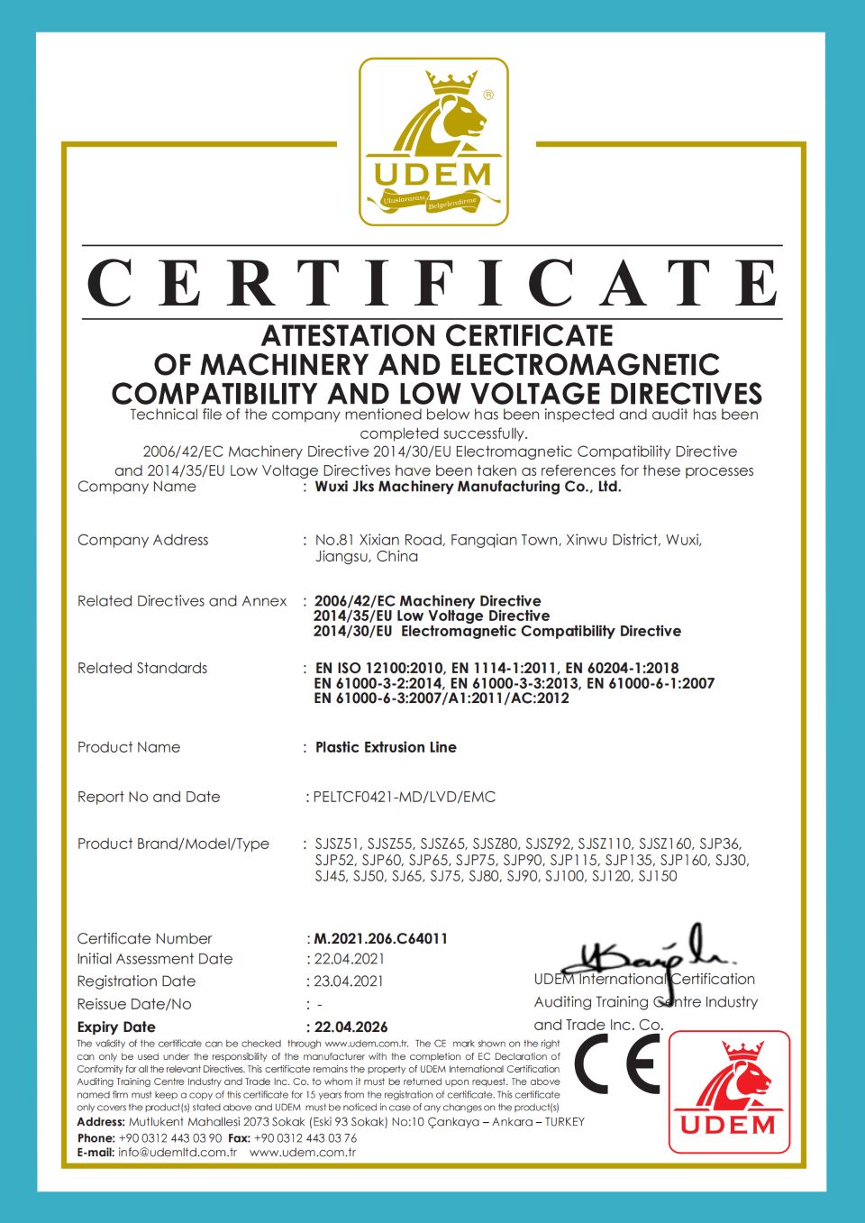 ce-plastic-extrusion-line-certificate-jks-machinery
