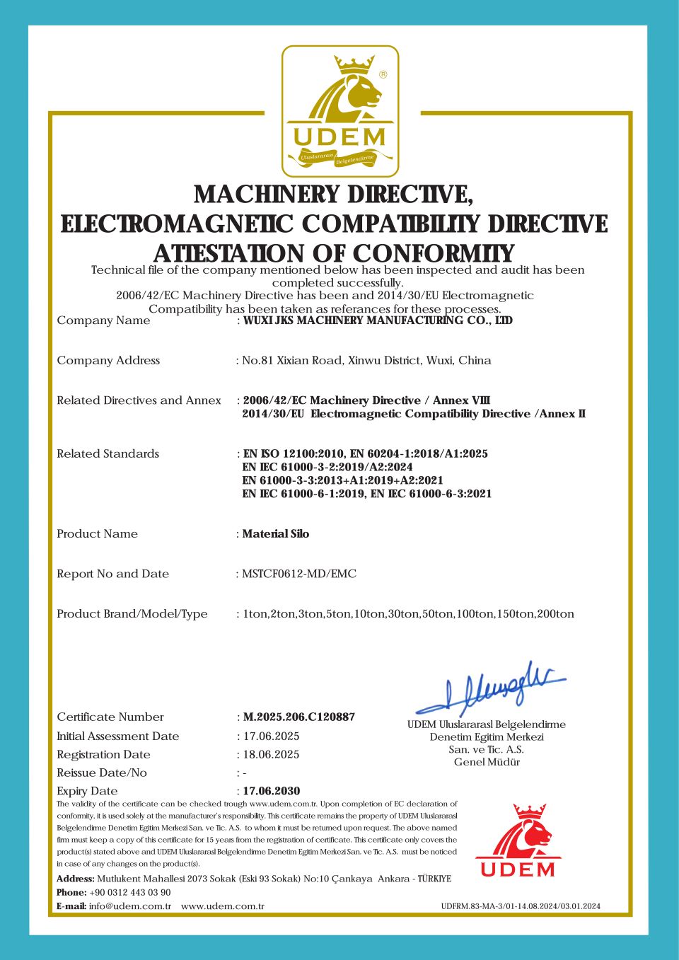 ce-plastic-material-silo-certificate-jks-machinery